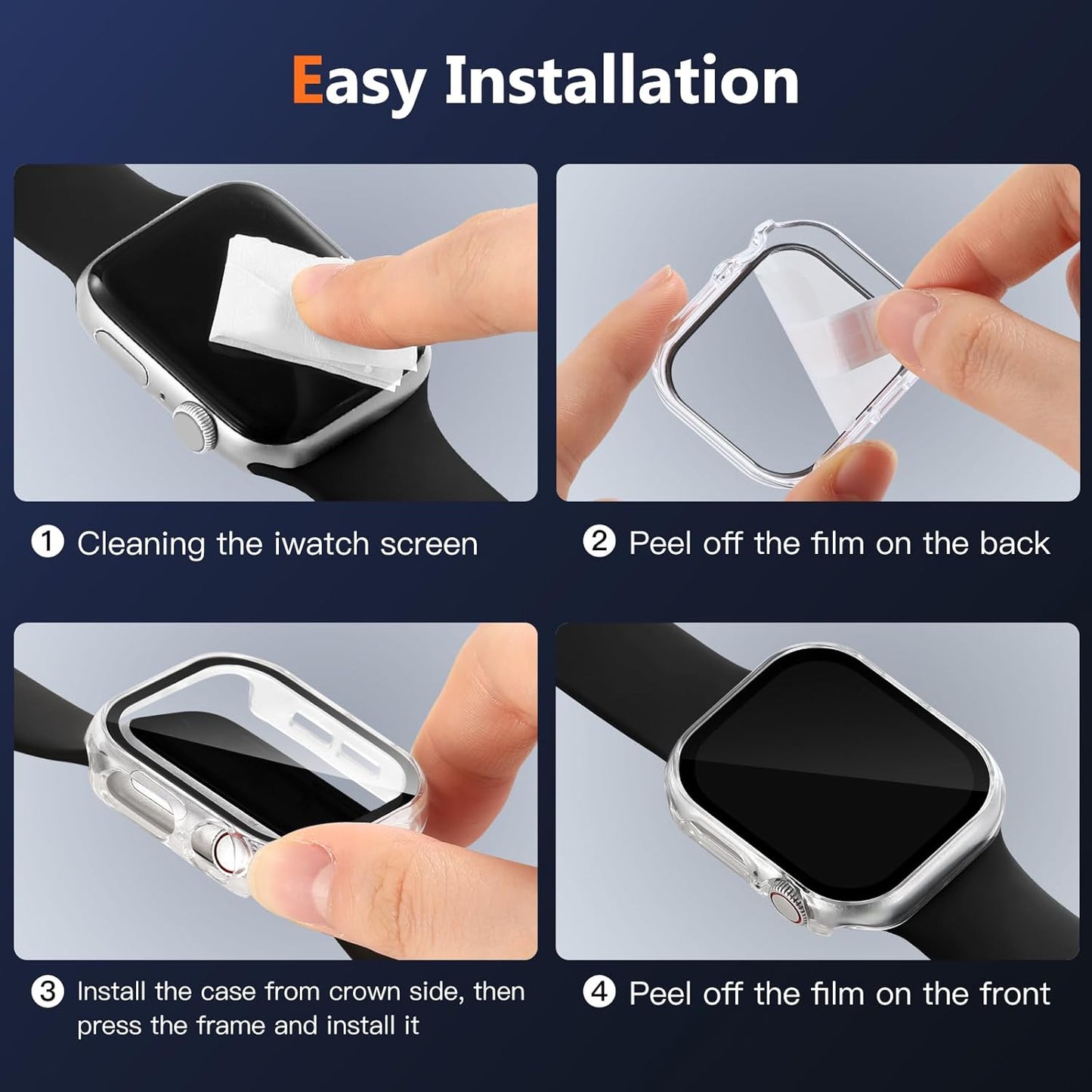 AIG Apple Watch 41mm Hard Case with Tempered Glass Screen Protector, Ultra-Thin Protective Cover for Series 9, 8 & 7, Clear/Transparent (3 Pack)