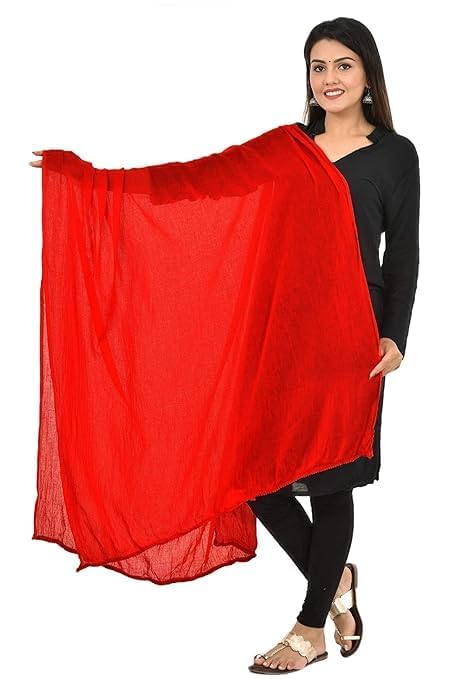 AIG THE FASHION 100% Nazmin Chiffon Casual Dupatta – 2.25m with Pom-Pom Lace | Lightweight Nazneen Chiffon | Perfect for Festivals, Parties & Traditional Outfits - Red