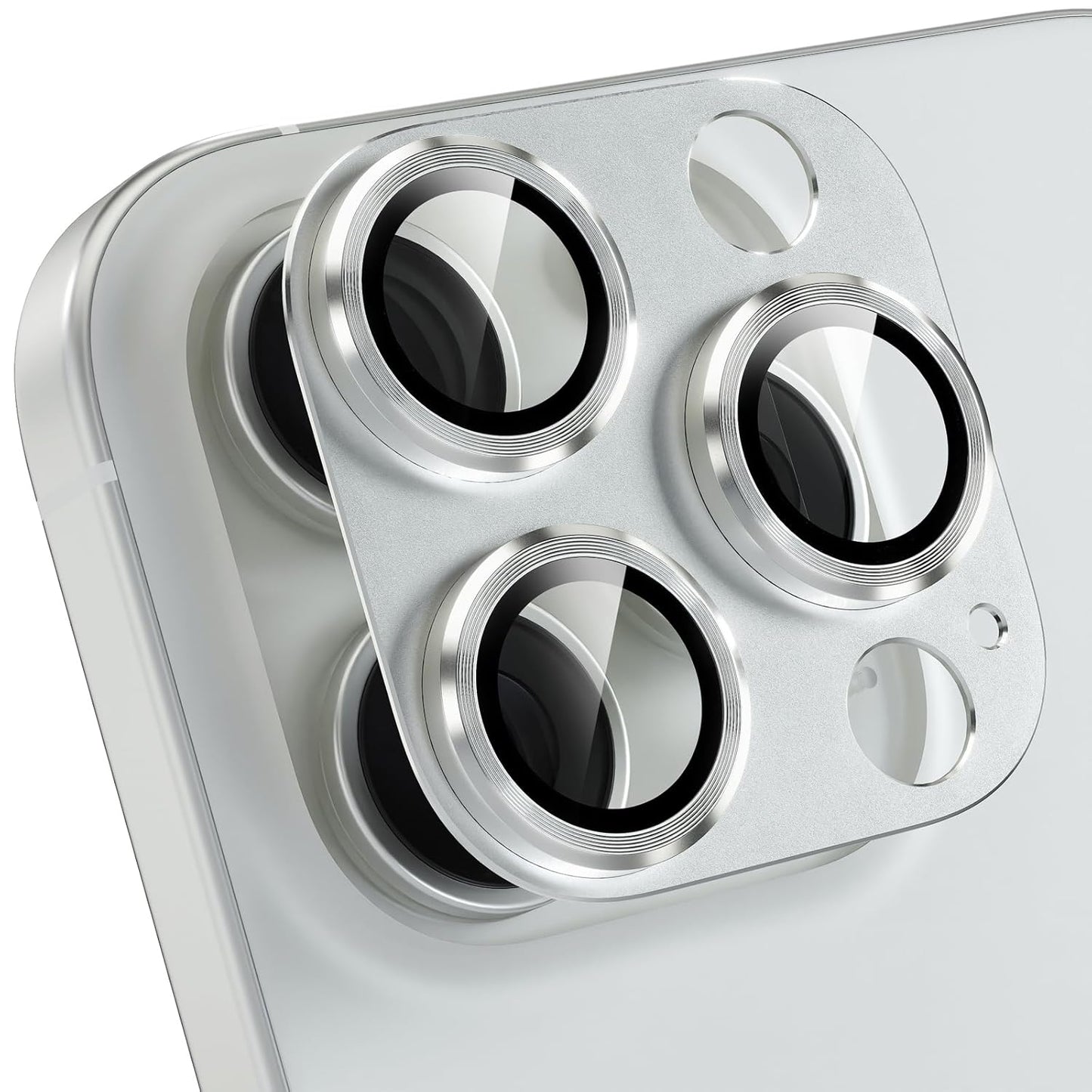 AIG iPhone 16 Pro/16 Pro Max Camera Lens Protector – Bling 9H Tempered Glass Cover with Metal Ring- Silver Joint