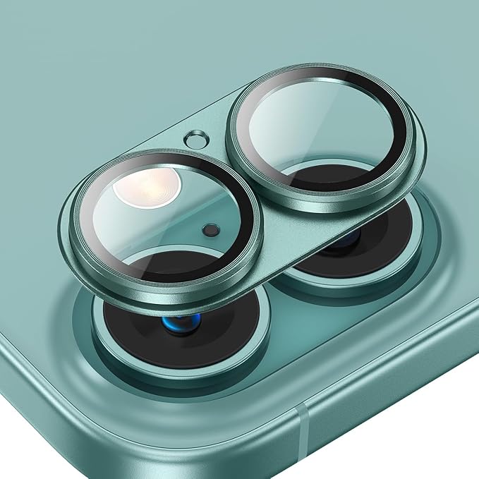 AIG Camera Lens Protector for iPhone 16 / 16 Plus – Tempered Glass with Metal Frame - Green Joint