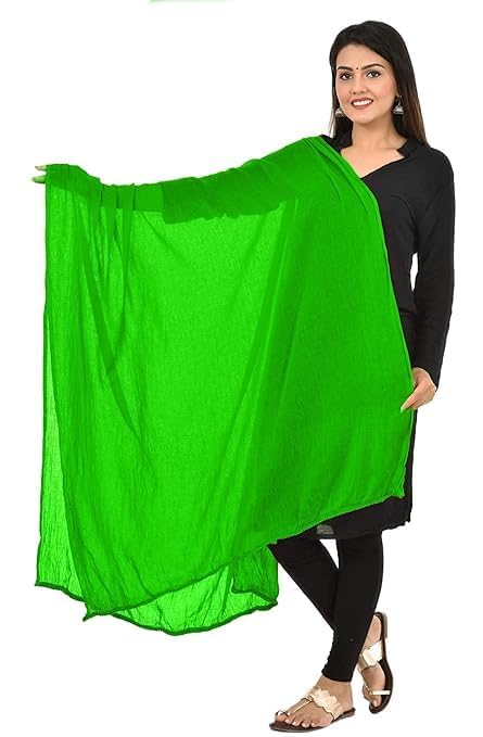 AIG THE FASHION 100% Nazmin Chiffon Casual Dupatta – 2.25m with Pom-Pom Lace | Lightweight Nazneen Chiffon | Perfect for Festivals, Parties & Traditional Outfits - GREEN