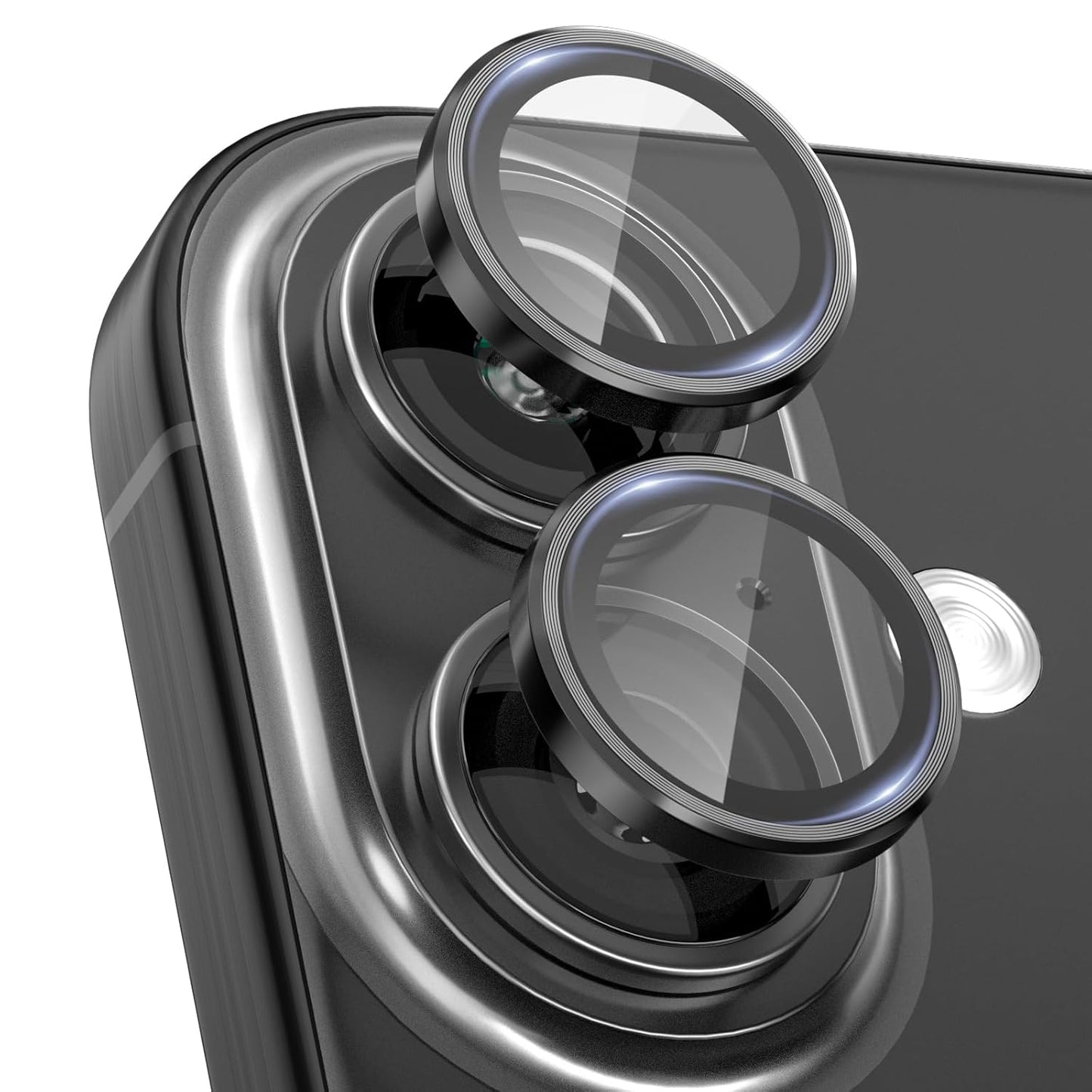 AIG Camera Lens Protector for iPhone 16/16 Plus – 1s Install, HD Glass, Case-Friendly Metal Ring, Black