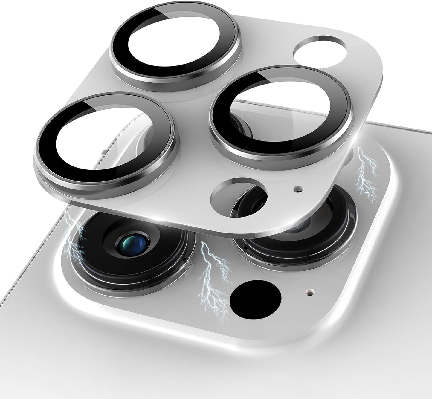 AIG Camera Lens Protector for iPhone 15 Pro/15 Pro Max & 14 Pro/14 Pro Max – 9H Glass with Metal Rings (Silver Joint)