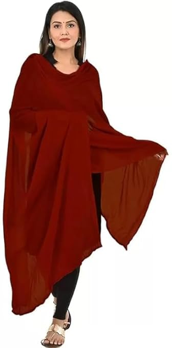 AIG THE FASHION 100% Nazmin Chiffon Casual Dupatta – 2.25m with Pom-Pom Lace | Lightweight Nazneen Chiffon | Perfect for Festivals, Parties & Traditional Outfits - MAHROON
