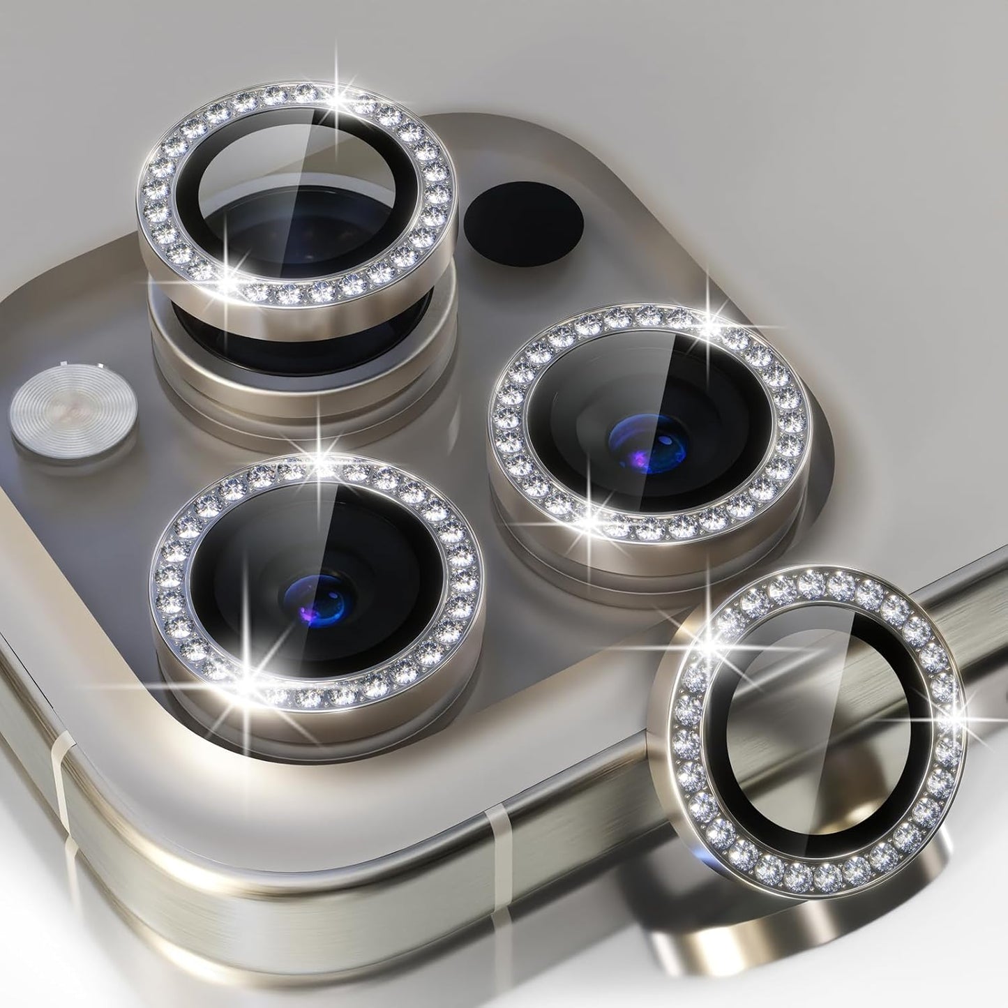 AIG iPhone 15 Pro/15 Pro Max Bling Camera Lens Protector β Diamond Titanium Natural