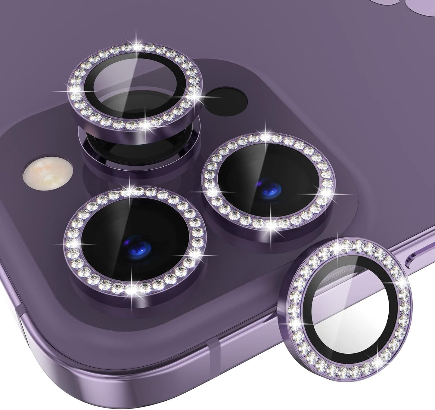 AIG Camera Lens Protector for iPhone 14 Pro/14 Pro Max β 9H Glass with Metal Ring β PURPLE DIAMOND