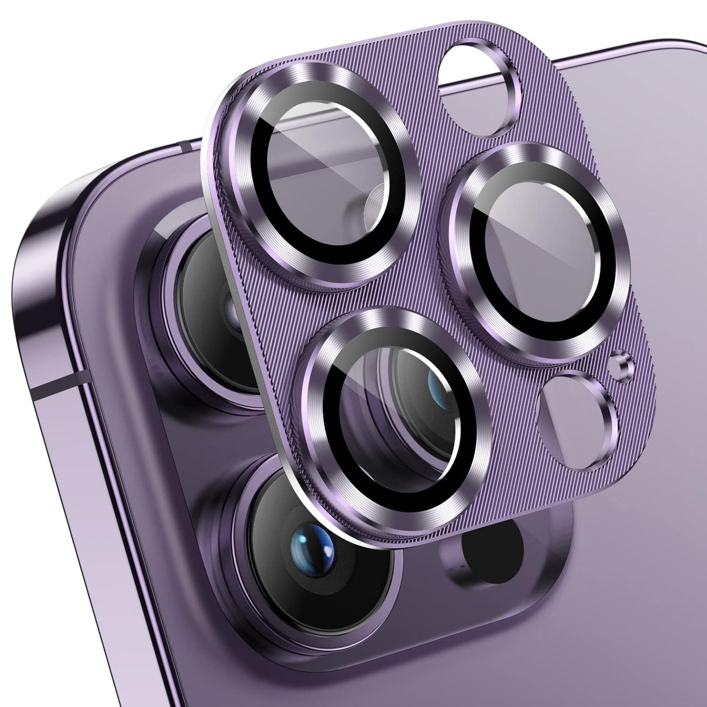 AIG Camera Lens Protector for iPhone 15 Pro/15 Pro Max & 14 Pro/14 Pro Max – 9H Glass with Metal Rings (Purple Joint)