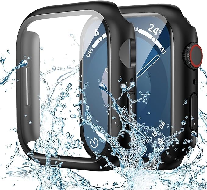 AIG Apple Watch Series 7 Case 41mm – 1-Pack Hard PC with Built-in Tempered Glass, Black