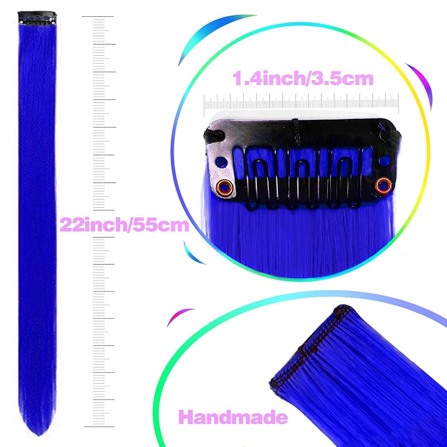 AIG 22-Inch Blue Clip-In Hair Extensions – Synthetic Straight Highlight Streaks (Pack of 2)
