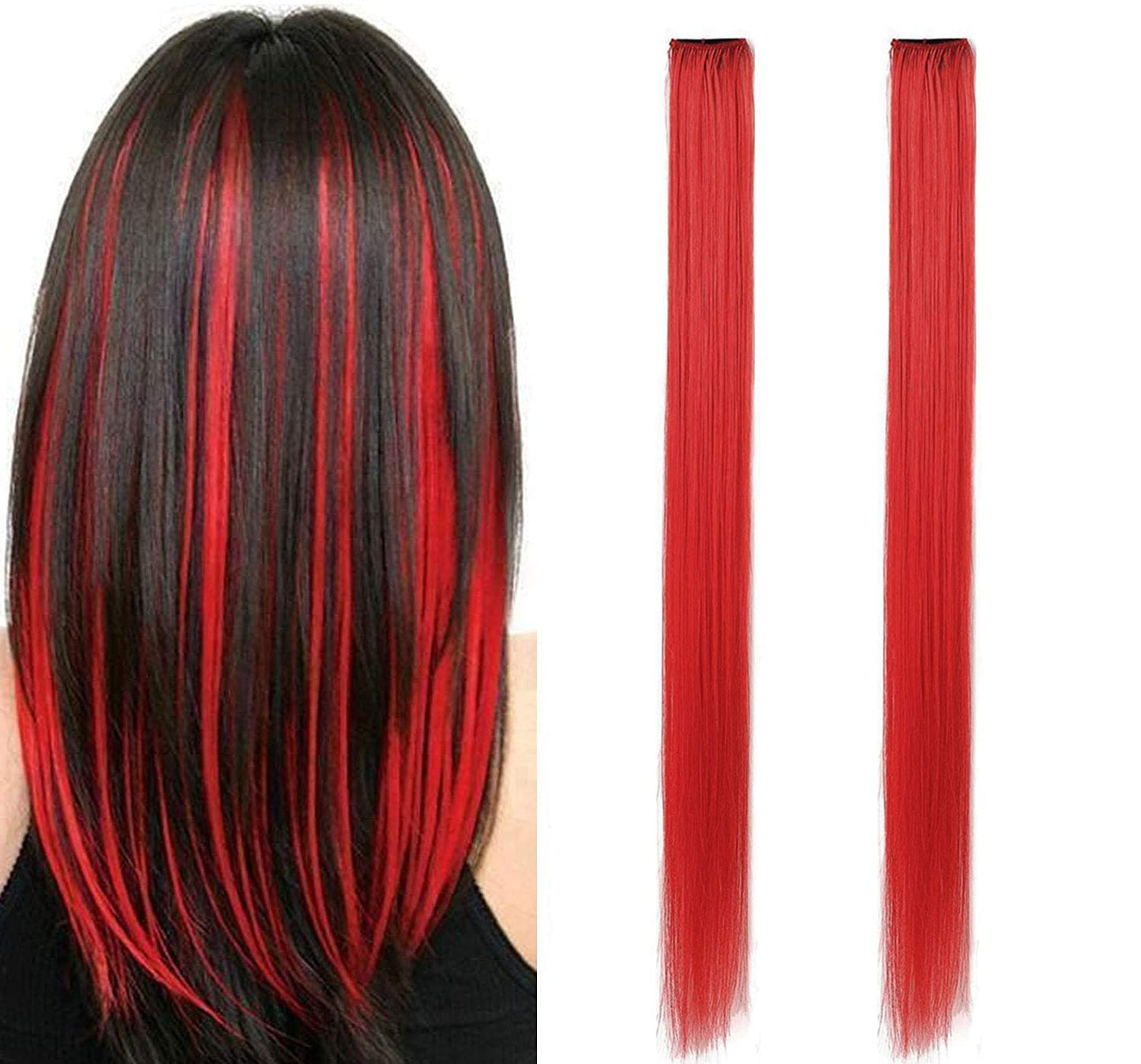 AIG 22-Inch Red Clip-In Hair Extensions – Synthetic Straight Highlight Streaks (Pack of 2)
