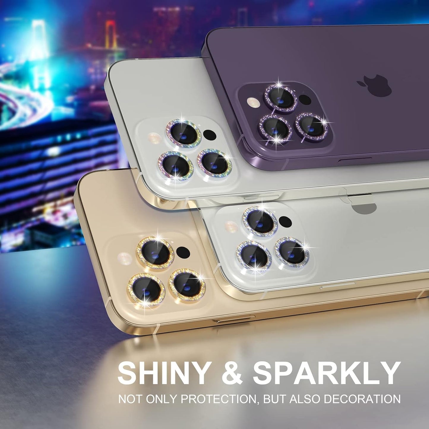 AIG iPhone 14 Pro/14 Pro Max Camera Lens Protector Bling – Glitter Purple
