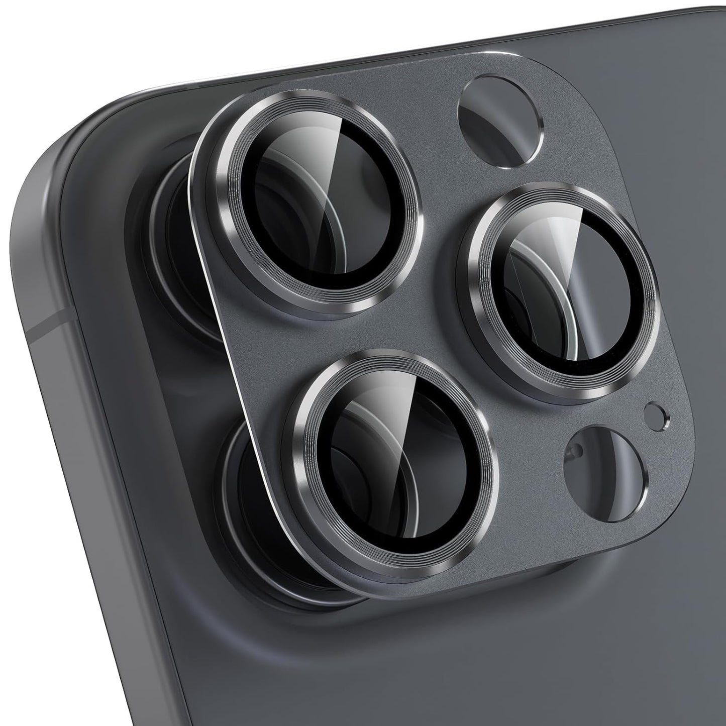 AIG iPhone 16 Pro/16 Pro Max Camera Lens Protector – Bling 9H Tempered Glass Cover with Metal Ring (Black Joint)