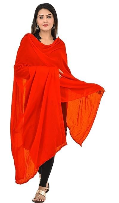 AIG THE FASHION 100% Nazmin Chiffon Casual Dupatta – 2.25m with Pom-Pom Lace | Lightweight Nazneen Chiffon | Perfect for Festivals, Parties & Traditional Outfits - Orange