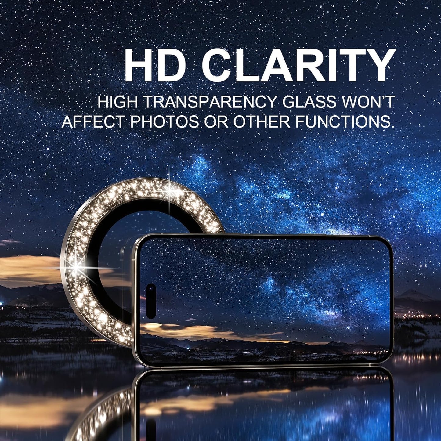 AIG Camera Lens Protector for iPhone 15 Pro/15 Pro Max β 9H Glass with Metal Ring β Gold Diamond
