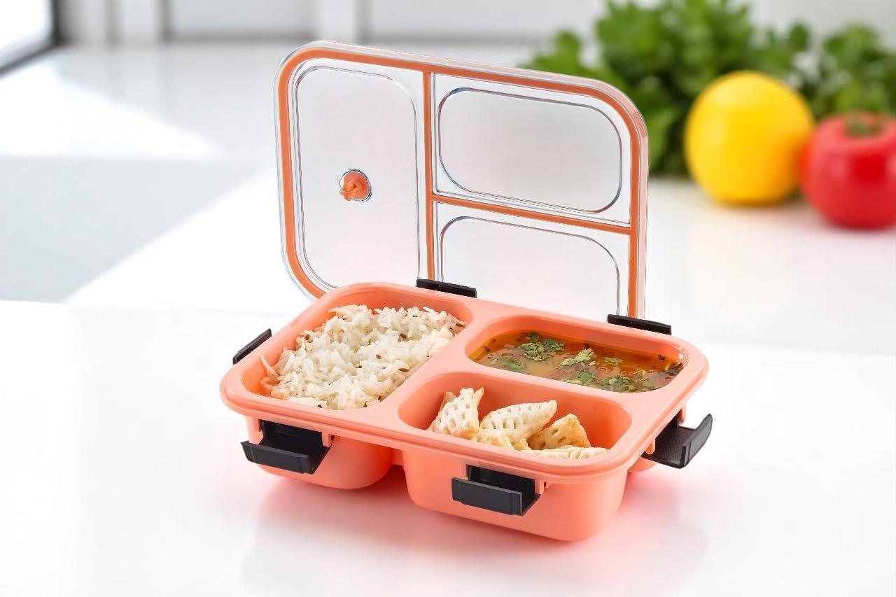 AIG 01 Pack Premium Lunch Box – 3 Compartments, 6-Lock Leak-Proof Design, BPA-Free, Freezer Safe, Durable & Lightweight