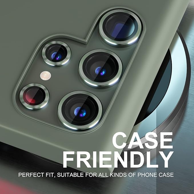 AIG Camera Lens Protector for Samsung Galaxy S23 Ultra – Scratch-Resistant 9H Tempered Glass with Alloy Edge Cover (Green, 5G 2023)