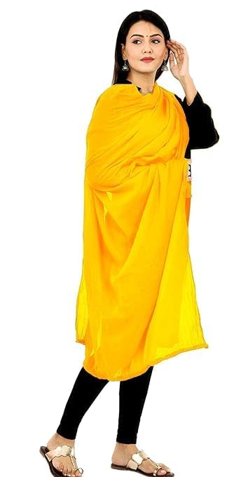 AIG THE FASHION 100% Nazmin Chiffon Casual Dupatta – 2.25m with Pom-Pom Lace | Lightweight Nazneen Chiffon | Perfect for Festivals, Parties & Traditional Outfits - YELLOW