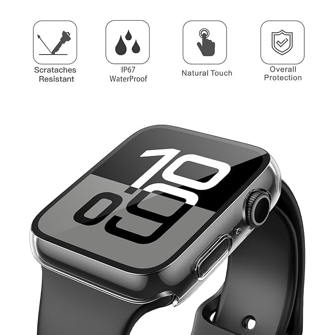 AIG 2-Pack Tempered Glass Case for Apple Watch Series 10 (46mm) – Full Cover Screen Protector, Transparent + Black
