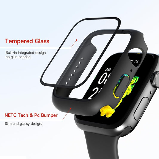 AIG Bumper Hard Case with Tempered Glass for Apple Watch Compatible with Series 6/5/4, 40mm Ultra-Thin Protective Cover with iWatch Screen Protector - Black+Black+Clear (03 PACK)