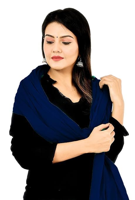 AIG THE FASHION 100% Nazmin Chiffon Casual Dupatta – 2.25m with Pom-Pom Lace | Lightweight Nazneen Chiffon | Perfect for Festivals, Parties & Traditional Outfits - NAVY BLUE