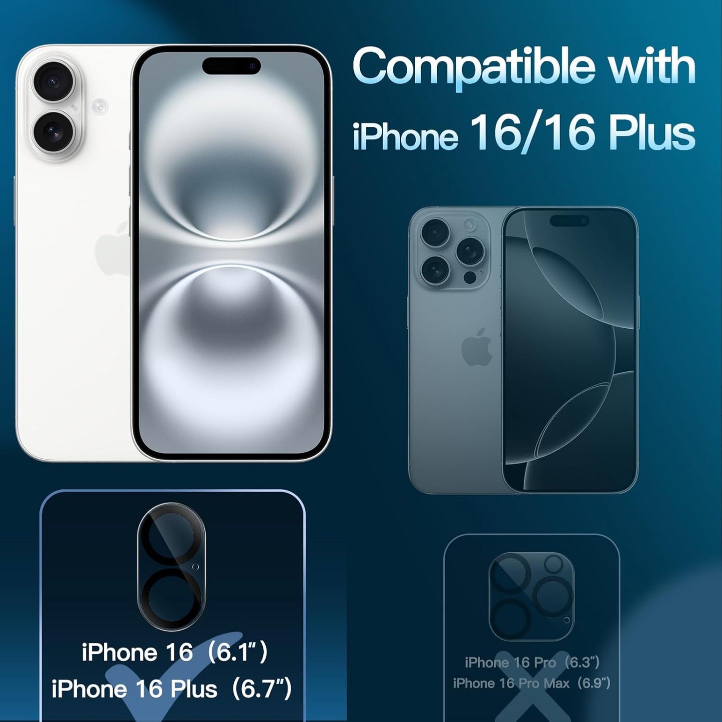 AIG Camera Lens Protector for iPhone 16/16 Plus (3-Pack) – 9H Tempered Glass, HD Clear, Anti-Scratch, Case Friendly