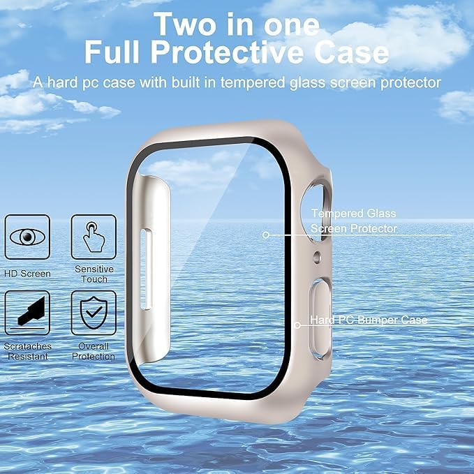 AIG 2-Pack Apple Watch Series 10 Case 46mm โ Tempered Glass & Hard PC Cover, Ultra-Thin - Starlight