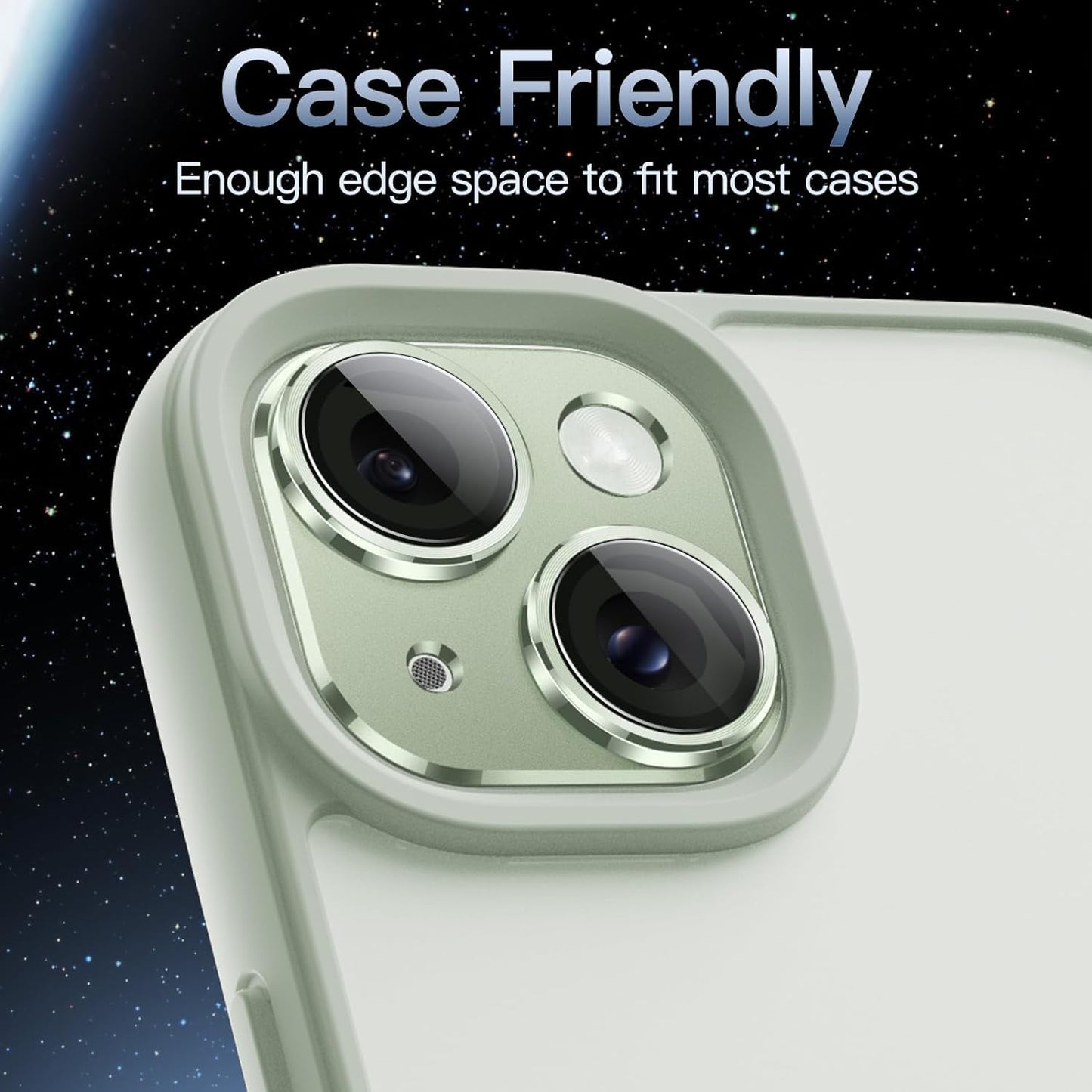 AIG iPhone 15/15 Plus Camera Lens Protector Metal 9H Tempered Glass Lens Screen Protector Rings – Green Joint