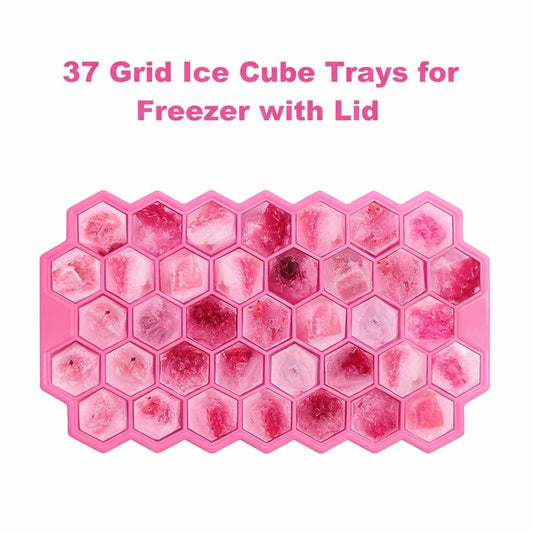 AIG Silicone Ice Cube Trays with Lids – 4 Pack Easy-Release Hexagon Ice Maker for Freezer, Reusable Food-Grade Ice Molds for Cocktail Bar, Whiskey, Iced Coffee & Home Kitchen (Pink)