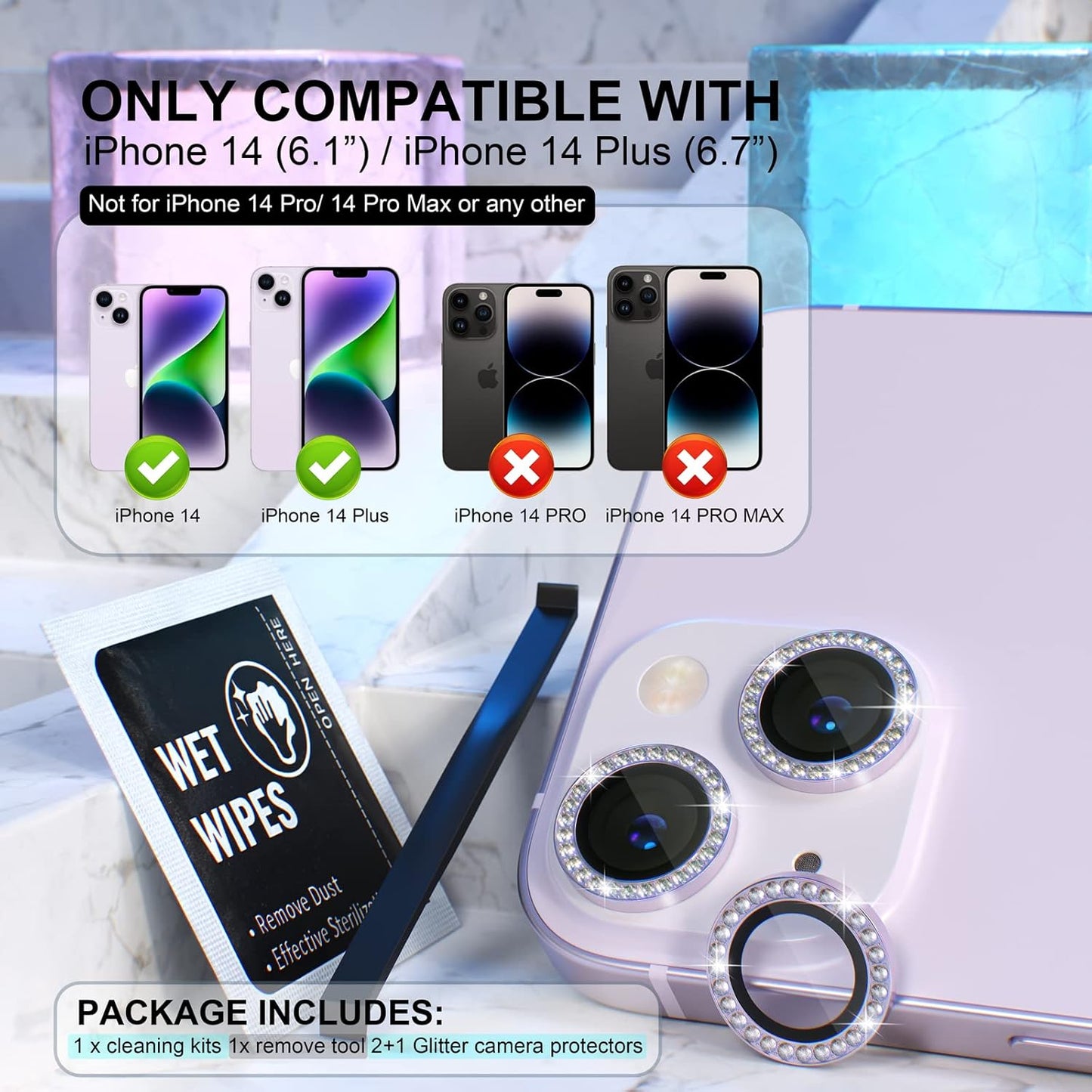 AIG iPhone 14/14 Plus Bling Camera Lens Protector β Purple Diamond