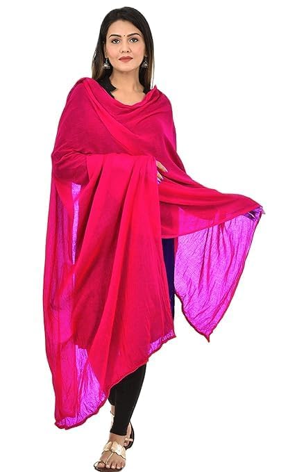 AIG THE FASHION 100% Nazmin Chiffon Casual Dupatta – 2.25m with Pom-Pom Lace | Lightweight Nazneen Chiffon | Perfect for Festivals, Parties & Traditional Outfits - MAGENTA