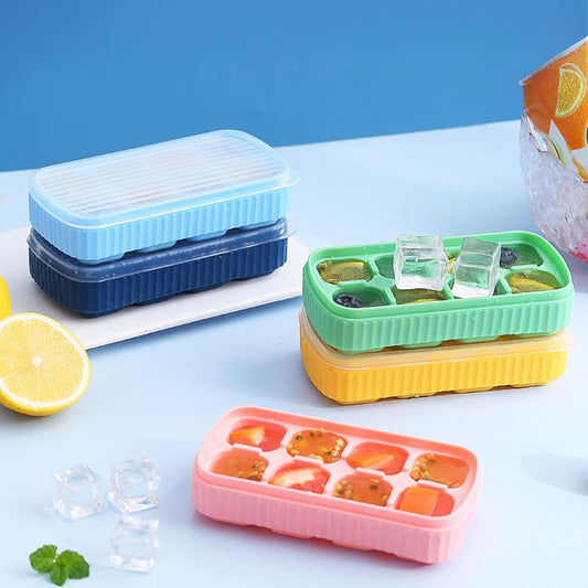 AIG 3 Pack Blue Silicone Ice Cube Tray with Lid β 8 Large Cavities, Flexible Easy Release, BPA Free