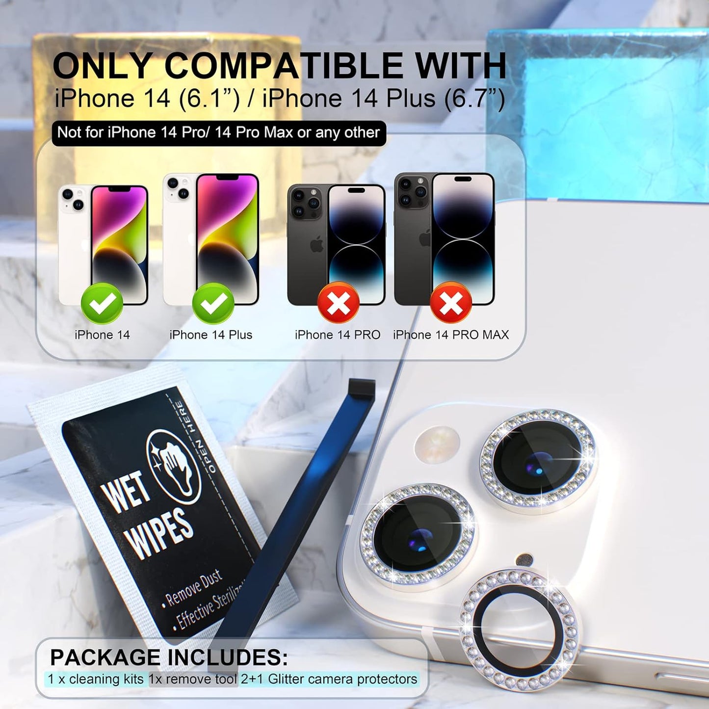 AIG iPhone 14/14 Plus Bling Camera Lens Protector β Silver Diamond