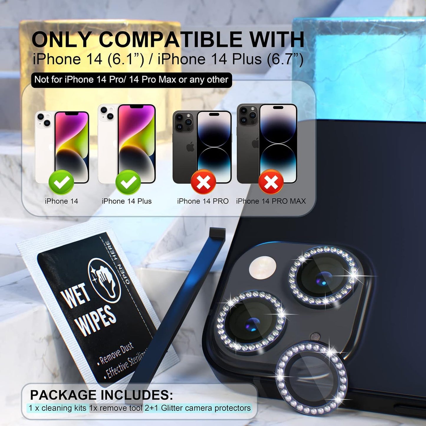 AIG iPhone 14/14 Plus Bling Camera Lens Protector β Black Diamond