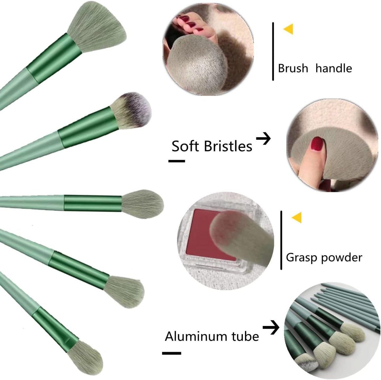 AIG 13pcs Professional Makeup Brush Set with Gift Bag – Foundation, Powder, Concealer & Eyeshadow Brushes (Green)