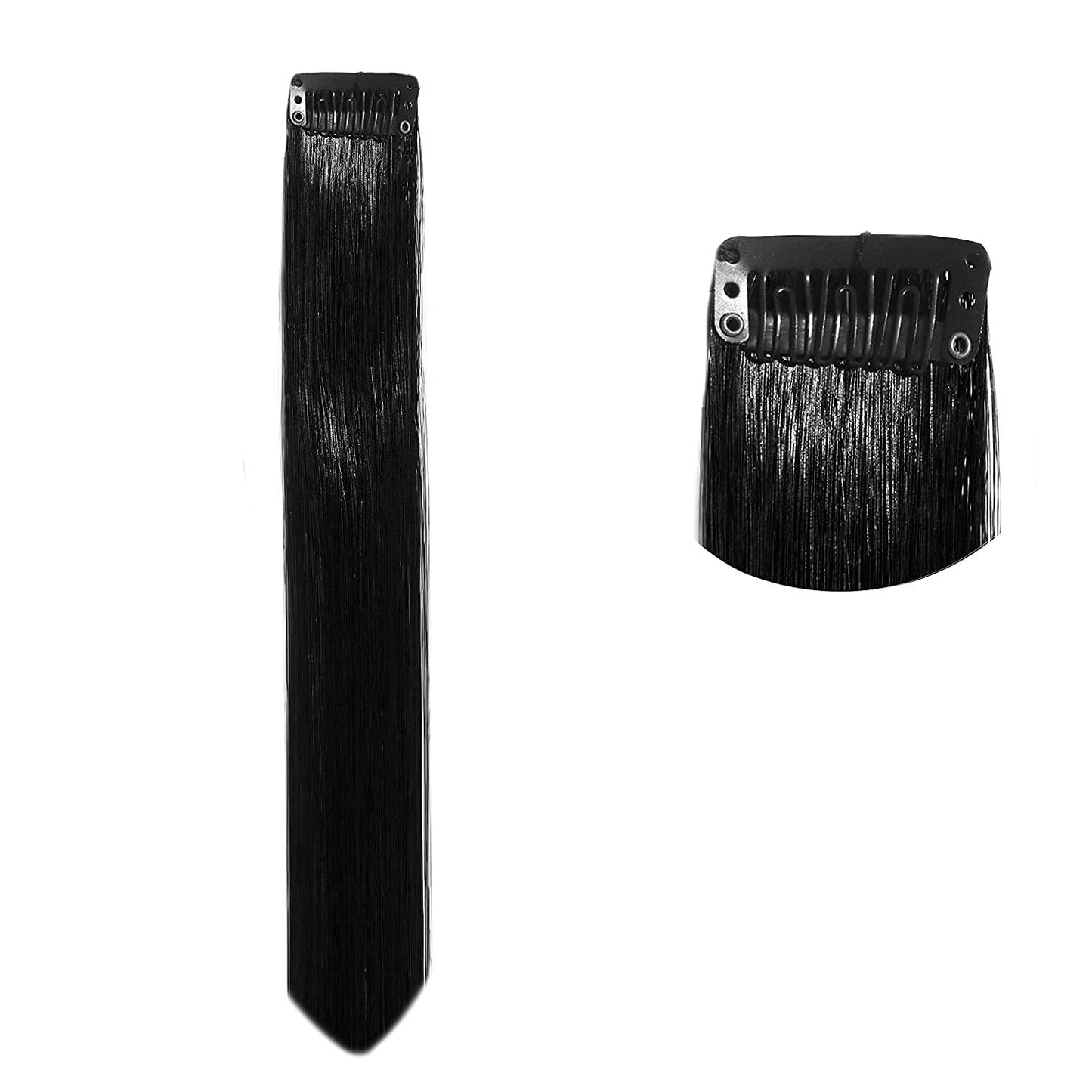 AIG 22-Inch Black Clip-In Hair Extensions – Synthetic Straight Highlight Streaks (Pack of 2)