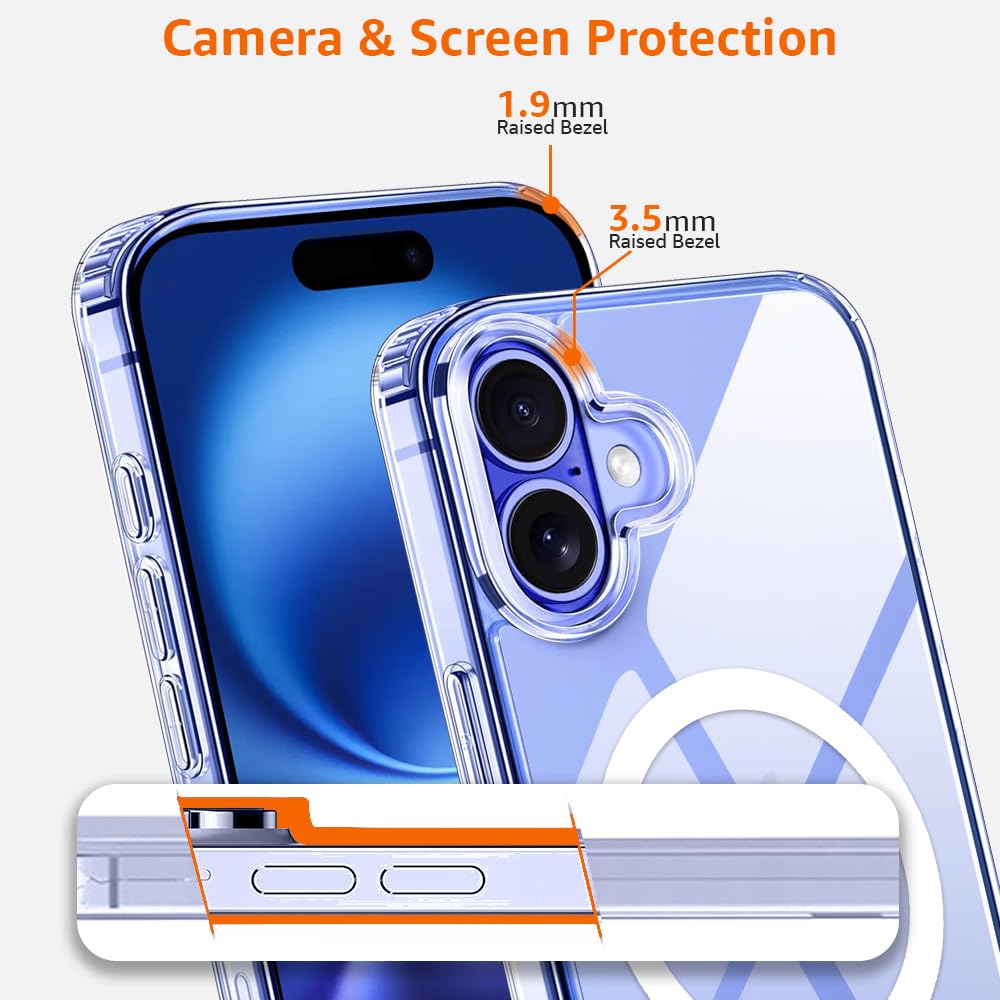 AIG MagSafe Case for iPhone 16 – Clear Hybrid Back Cover with Camera & Drop Protection