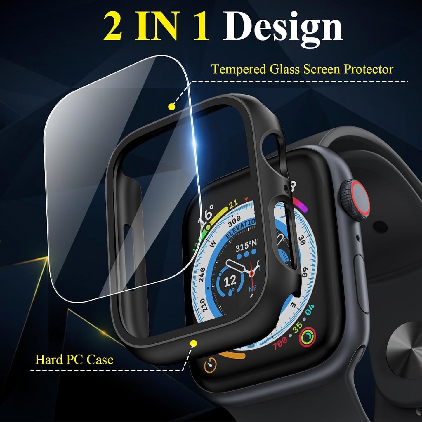 AIG 3-Pack Apple Watch 45mm Case with Glass – Series 9/8/7 Bumper Cover, Black Ask ChatGPT