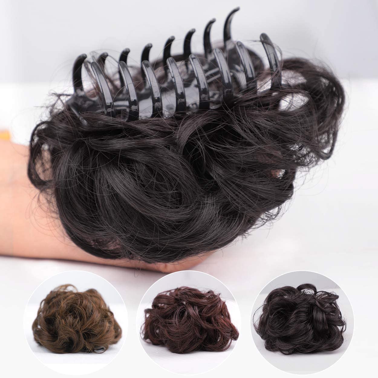AIG Claw Clip in Hair Bun Messy Hair Extension for Women & Girls Flower Clutcher Black