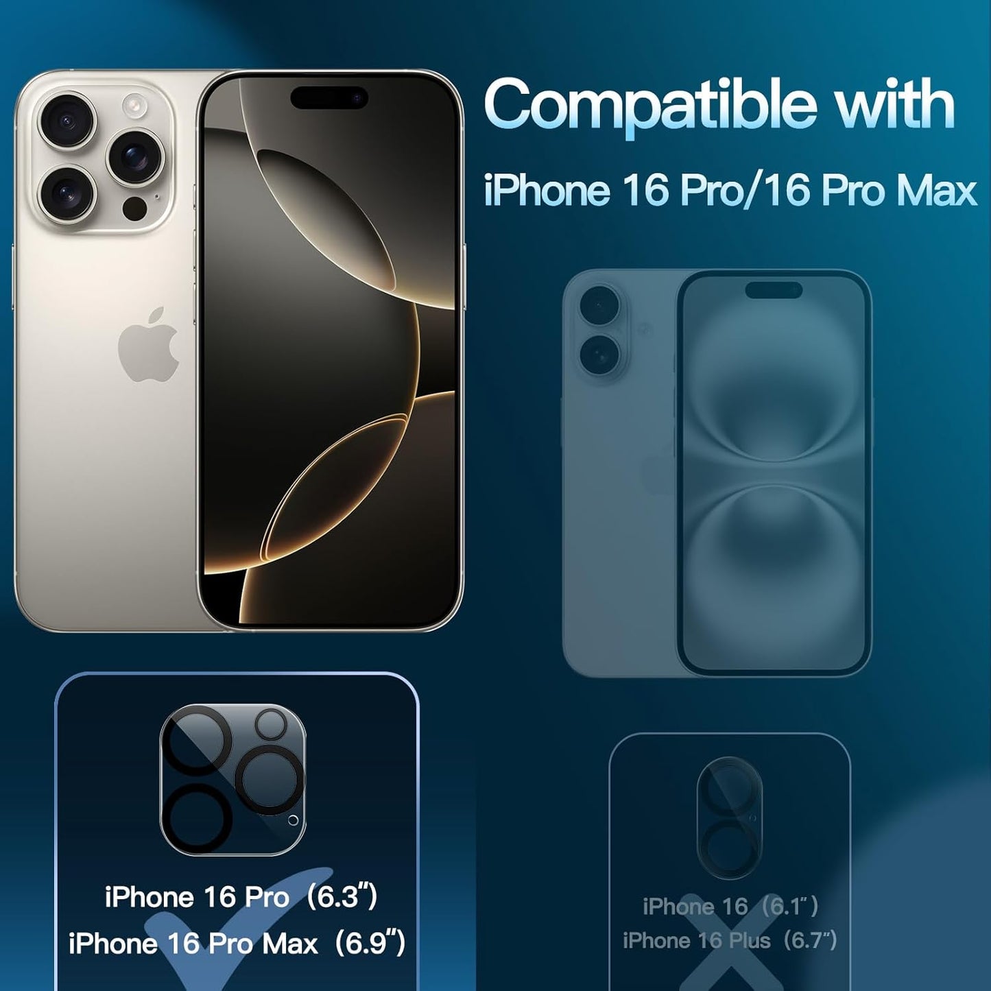 AIG Camera Lens Protector for iPhone 16 Pro/16 Pro Max (3-Pack, HD Clear, 9H Glass)