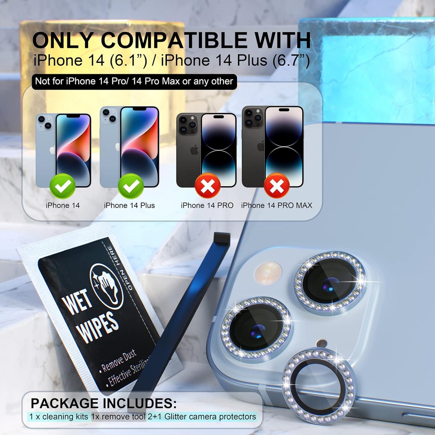 AIG iPhone 14/14 Plus Bling Camera Lens Protector β Blue Diamond
