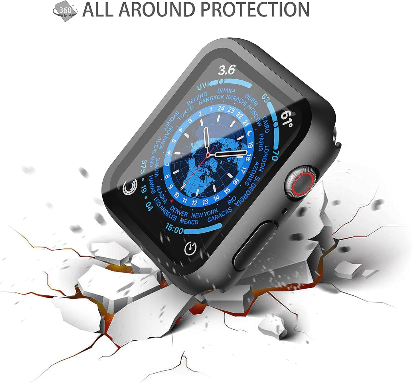 AIG 2-Pack Apple Watch 45mm Case with Glass – Series 9/8/7 Bumper Cover, Black + Clear