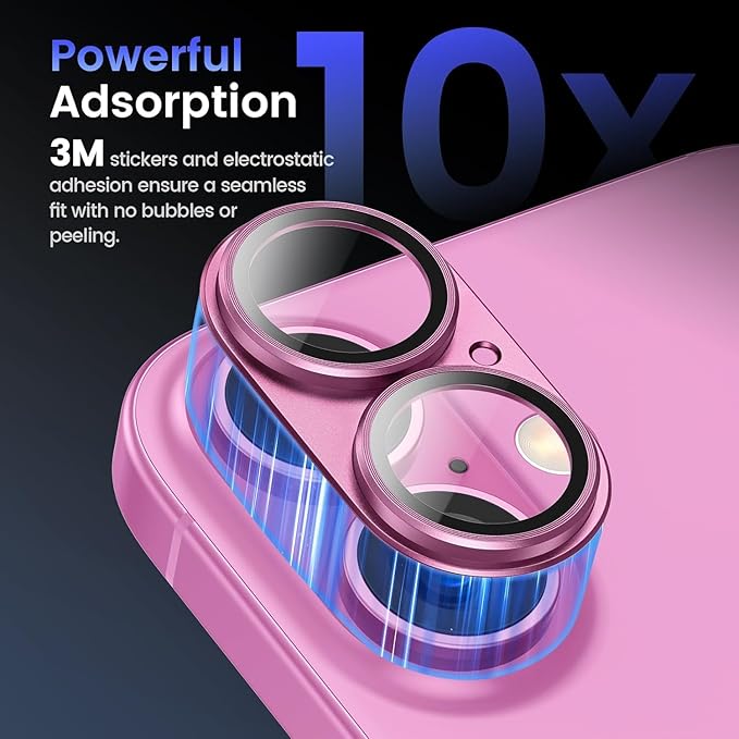 AIG Camera Lens Protector for iPhone 16 / 16 Plus – Tempered Glass with Metal Frame - Pink Joint