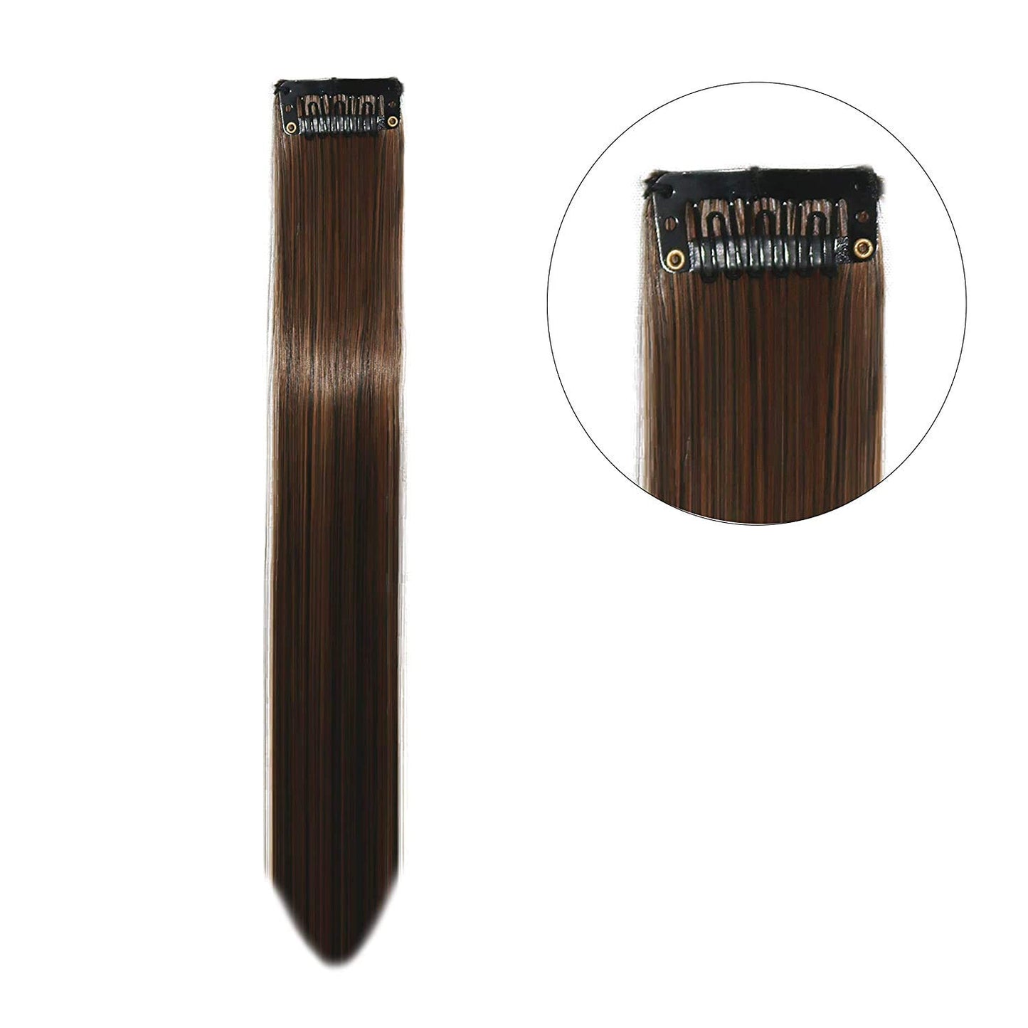 AIG (04 PACK) 22-Inch Brown Clip-In Hair Extensions, Synthetic Highlight Streaks (Brown Straight Hair)