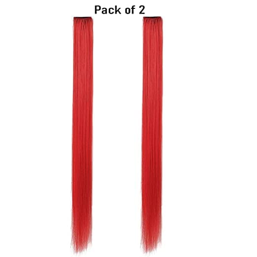 AIG 22-Inch Red Clip-In Hair Extensions – Synthetic Straight Highlight Streaks (Pack of 2)