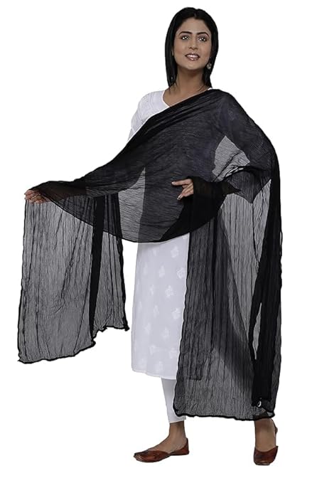 AIG THE FASHION Women’s Chiffon Dupatta – Lightweight Plain Casual Scarf, Wrap & Chunni for Girls – Black