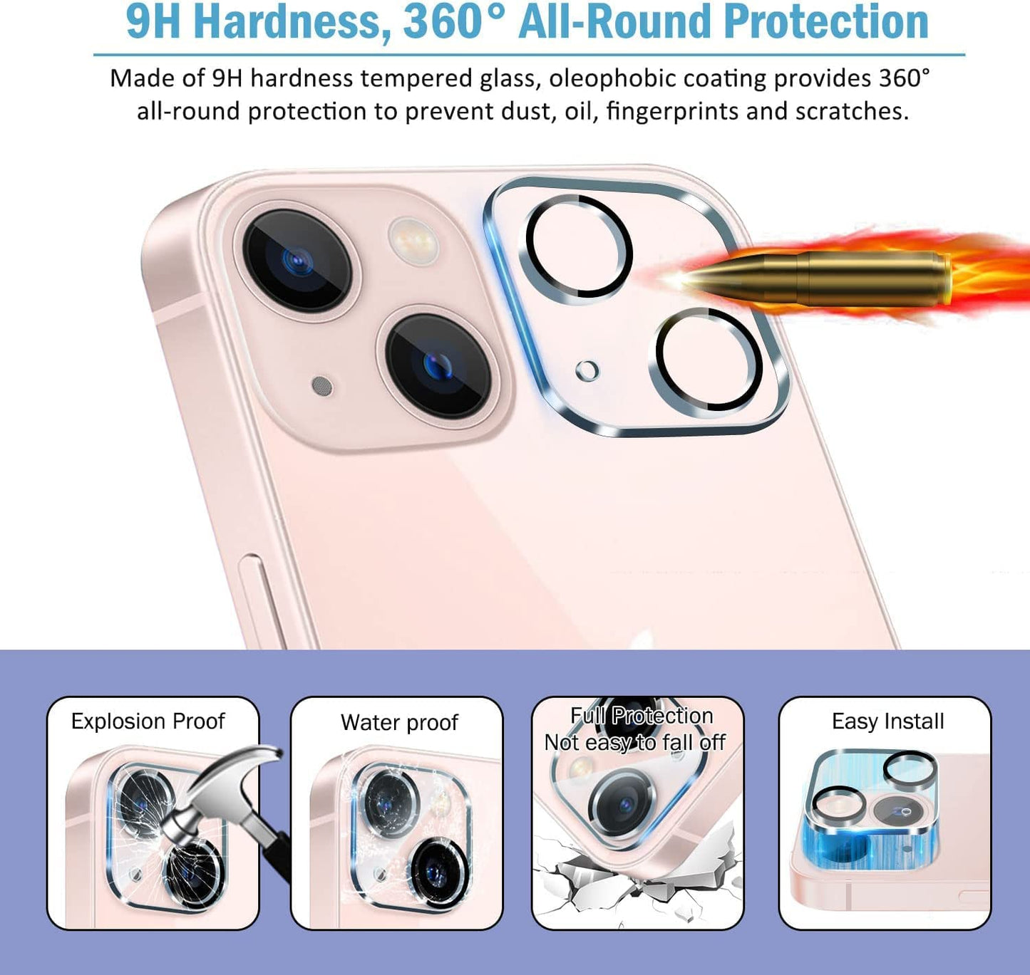 AIG Camera Lens Protector for IPHONE 14/14 PLUS, 15/15 PLUS (TRANSPARENT) UHD 9H Camera Glass, Scratch and Drop Resistant, Easy Self-Installation.