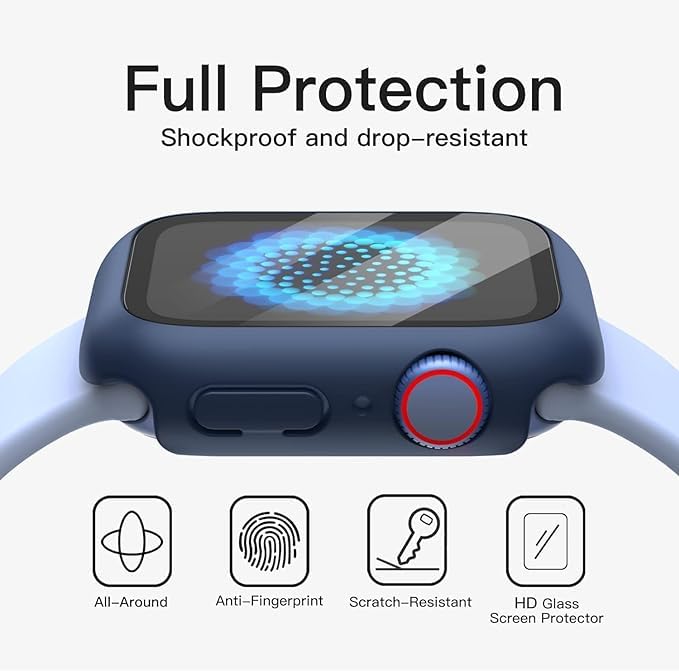 AIG 02 Pack Apple Watch Series 9/8/7 Case 41mm – UHD 9H Tempered Gorilla Glass Screen Protector, Blue