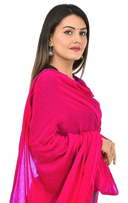 AIG THE FASHION 100% Nazmin Chiffon Casual Dupatta – 2.25m with Pom-Pom Lace | Lightweight Nazneen Chiffon | Perfect for Festivals, Parties & Traditional Outfits - MAGENTA