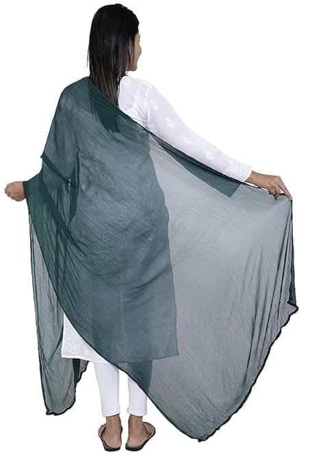 AIG THE FASHION Women’s Chiffon Dupatta – Lightweight Plain Casual Scarf, Wrap & Chunni for Girls – Bottle Green