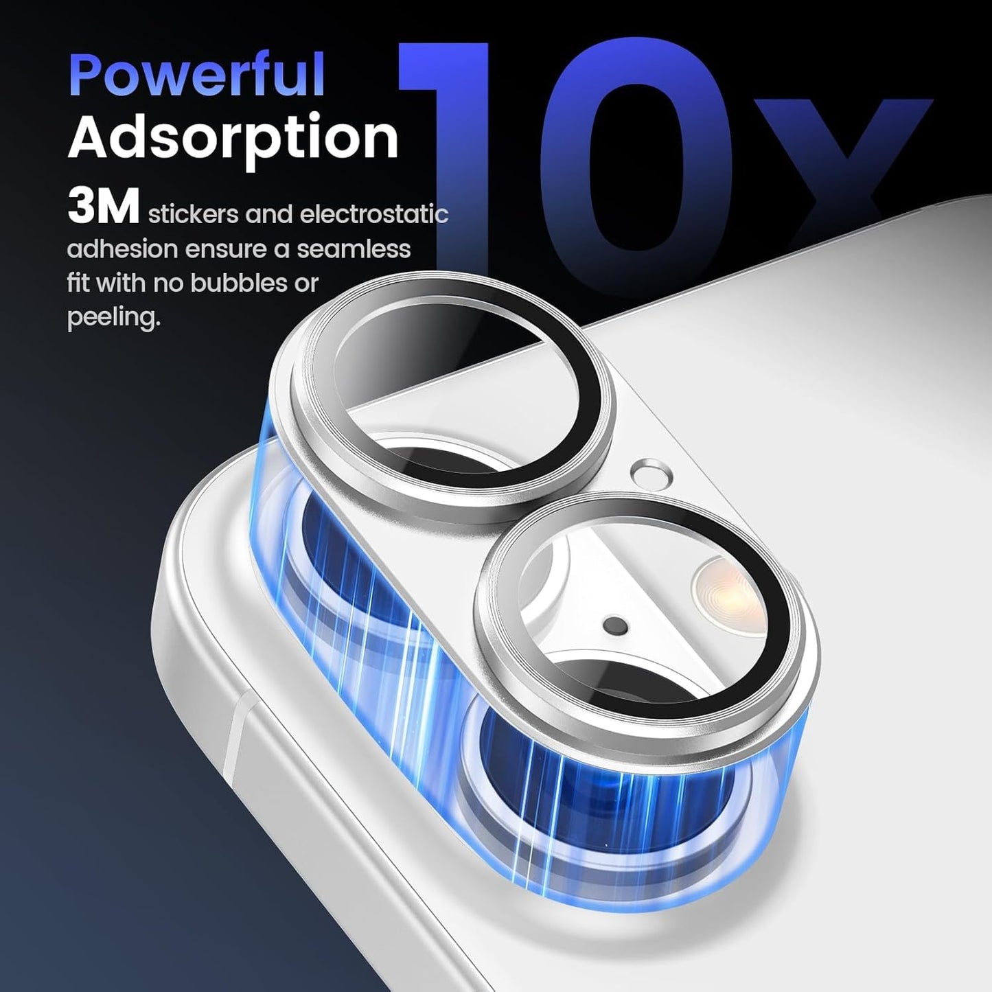 AIG Camera Lens Protector for iPhone 16 / 16 Plus – Tempered Glass with Metal Frame - Silver Joint